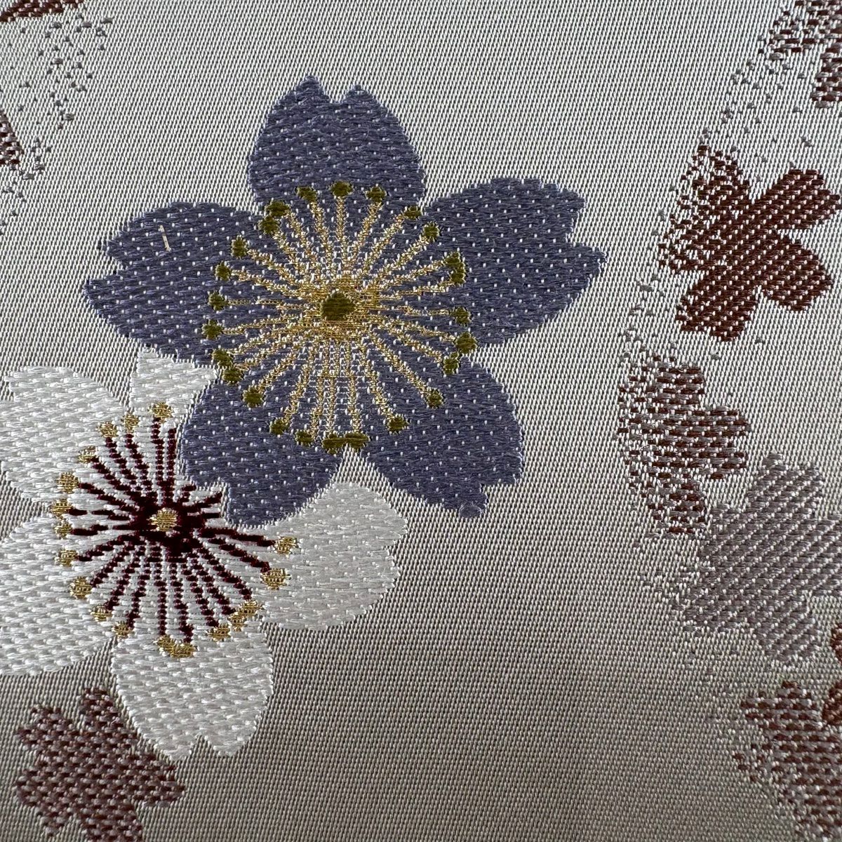 【庫存清倉】 【美品】 袋帶 名品級 附落款 こむさでもーど 櫻花 櫻花花瓣 金絲 灰色 六通 純蠶絲