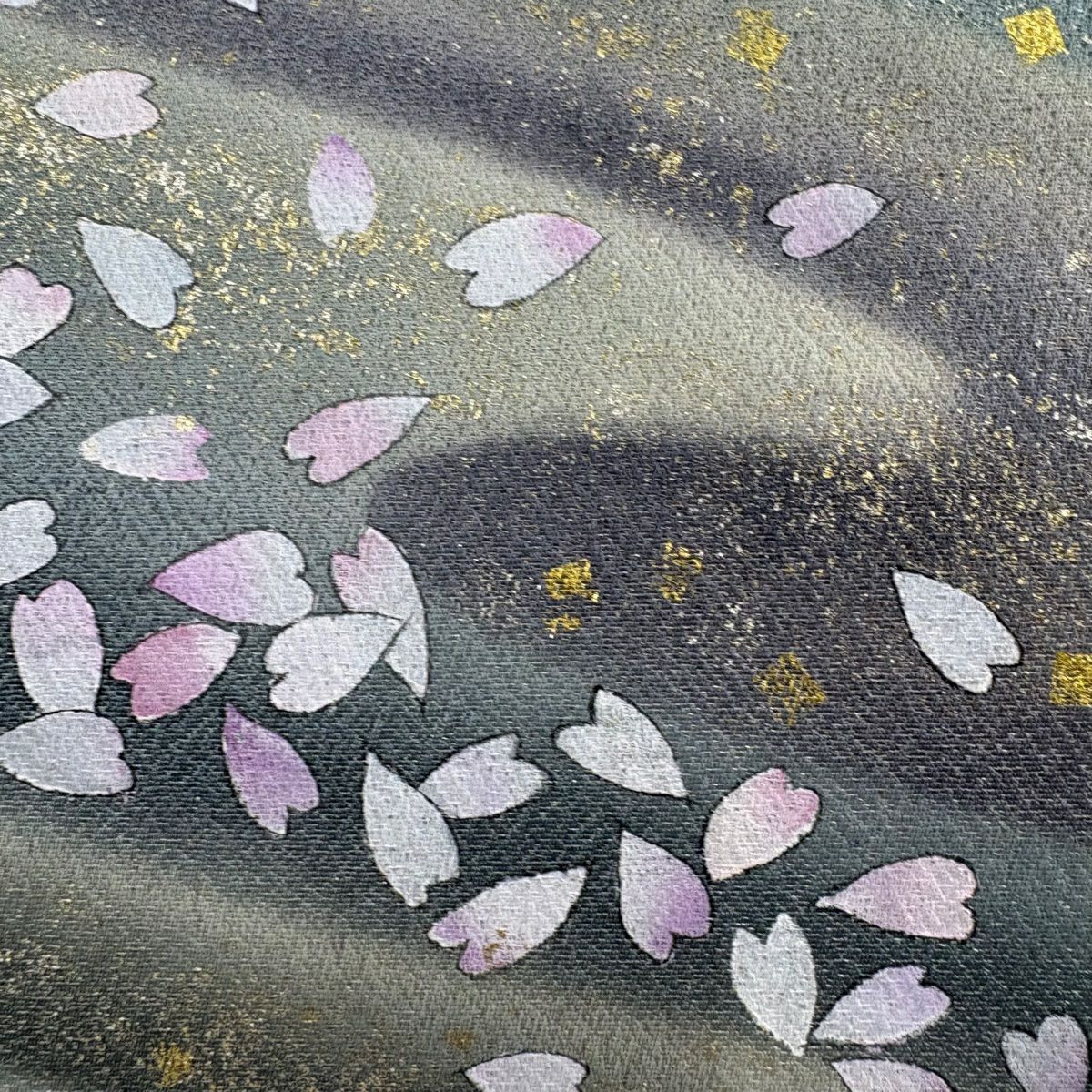 【庫存清倉】 【美品】 袋帶 名品級 花瓣 霞 金銀彩 漸層 青灰 純蠶絲