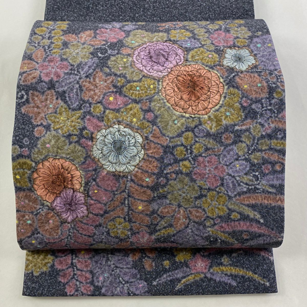 【庫存清倉】 【美品】 袋帶 名品級 辻花染 寶物滿載 金金箔 深藍色 大鼓圖案 純蠶絲
