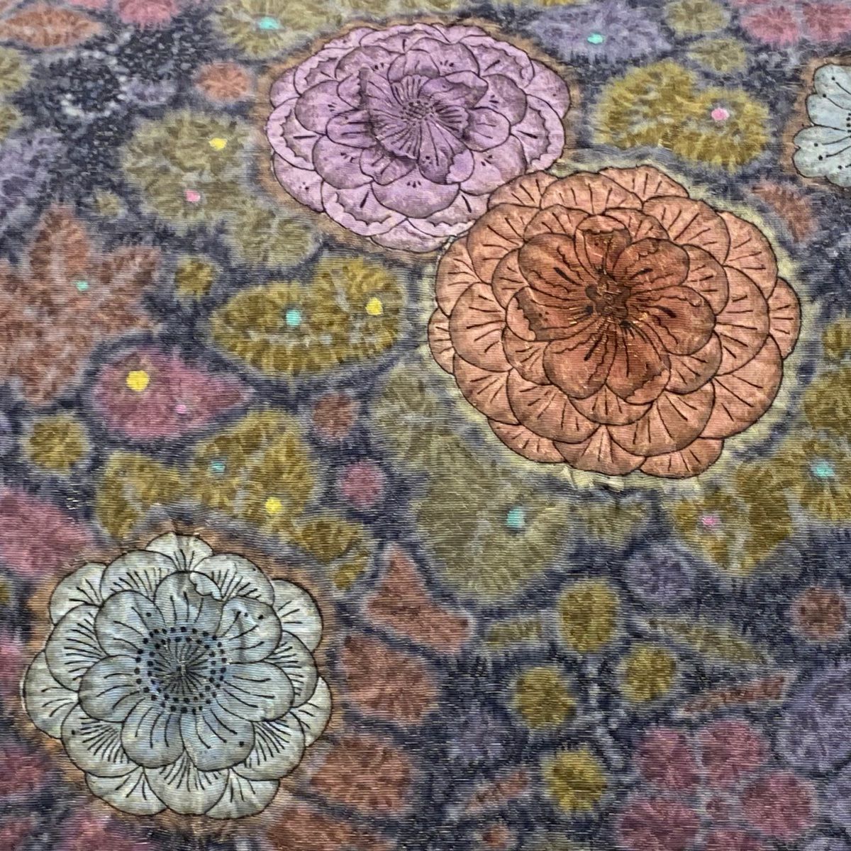 【庫存清倉】 【美品】 袋帶 名品級 辻花染 寶物滿載 金金箔 深藍色 大鼓圖案 純蠶絲
