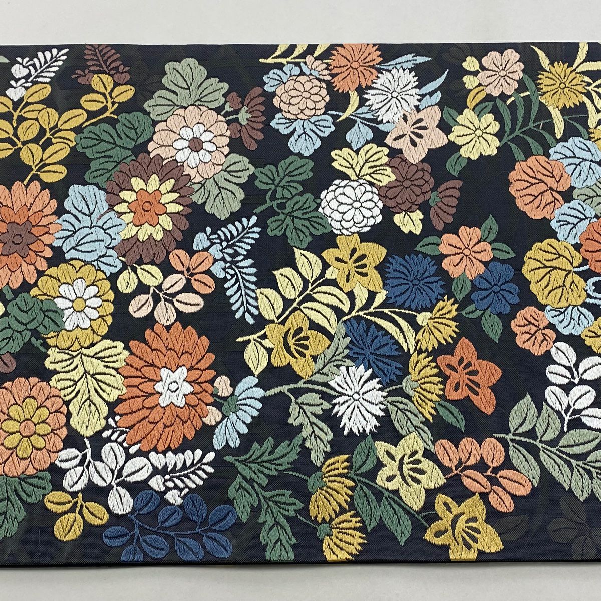 【庫存清倉】 【美品】 袋帶 名品級 秋草 唐織 深藍 六通 純蠶絲