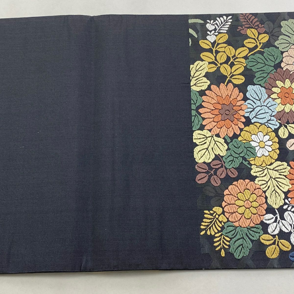 【庫存清倉】 【美品】 袋帶 名品級 秋草 唐織 深藍 六通 純蠶絲
