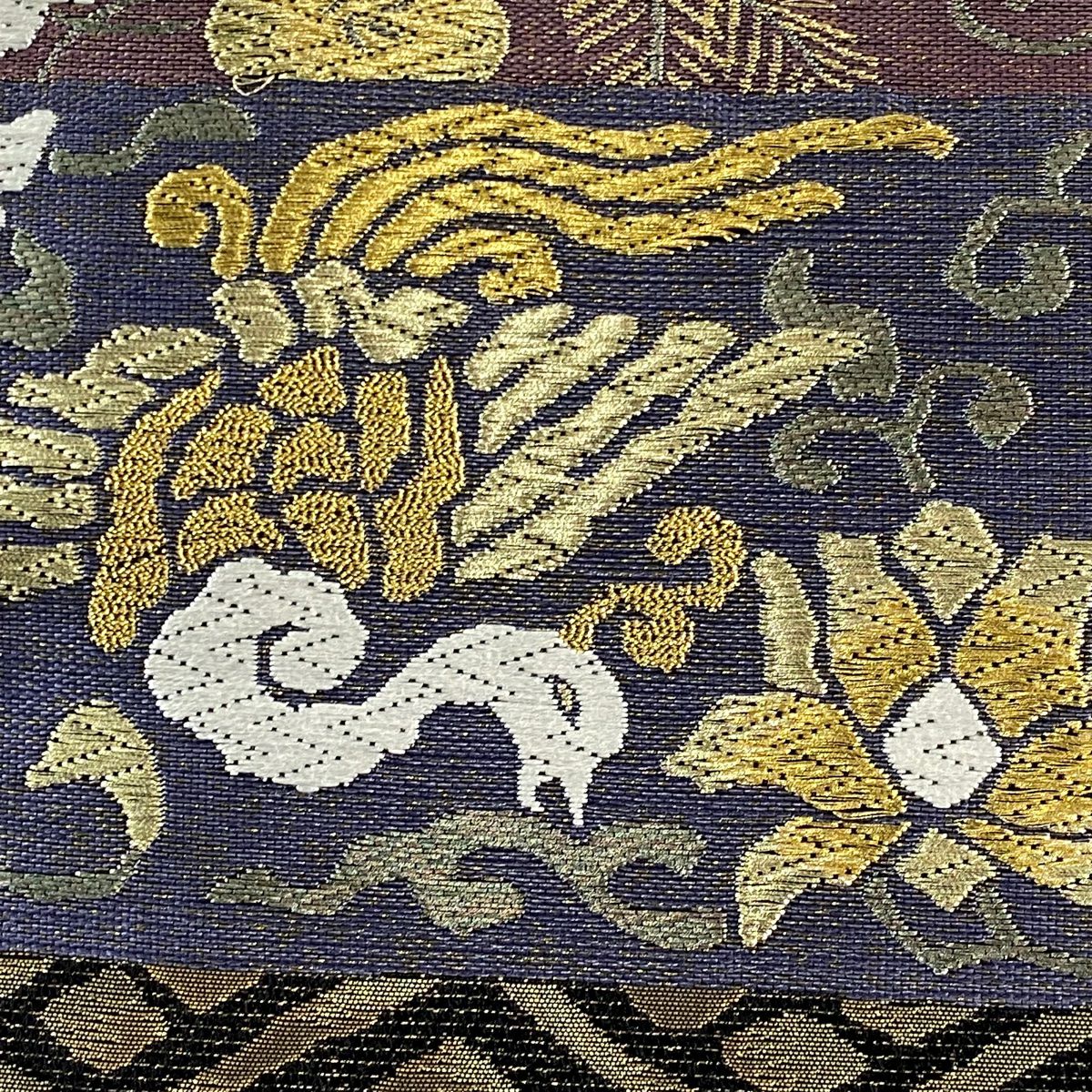 【庫存清倉】 【美品】 袋帶 名品級 鳳凰 草花紋 金糸 金金箔 黑 六通 純蠶絲