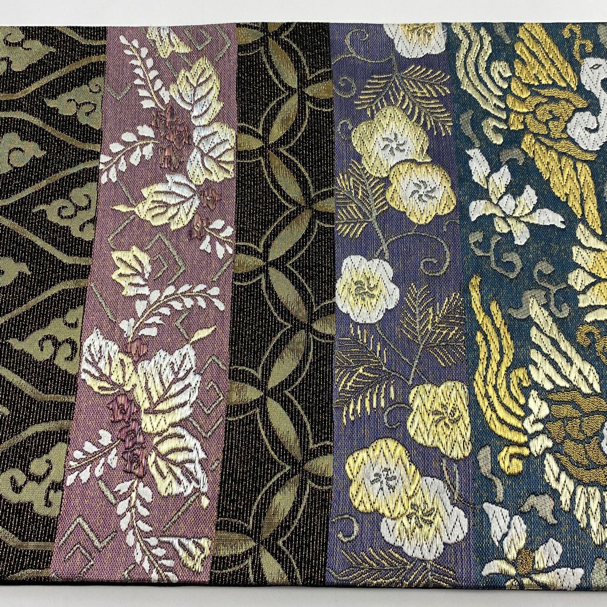 【庫存清倉】 【美品】 袋帶 名品級 鳳凰 草花紋 金糸 金金箔 黑 六通 純蠶絲