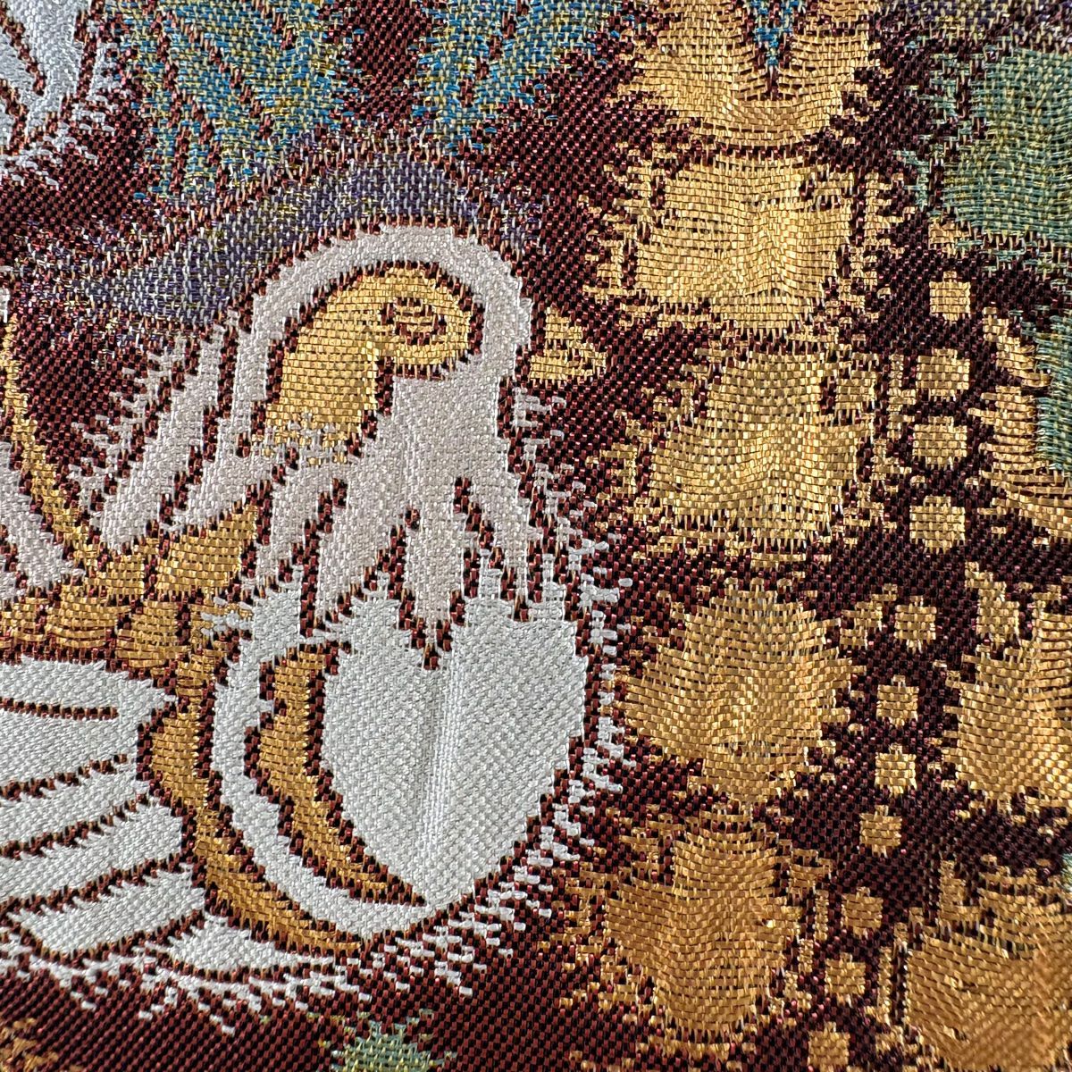 【庫存清倉】 【美品】 袋帶 名品級 辻花染 鳥 金金箔 金絲 紅茶 六通 純蠶絲