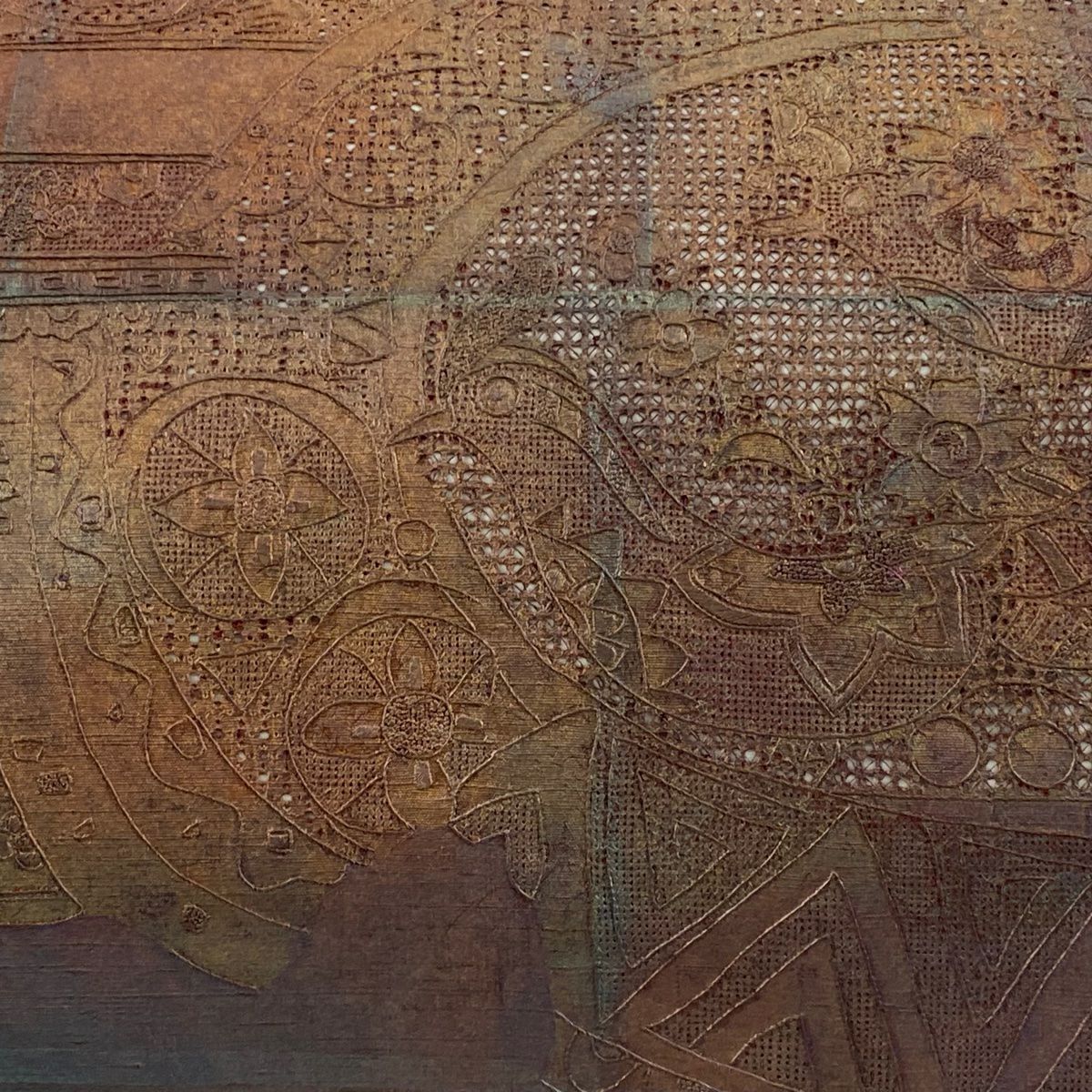 【庫存清倉】 【美品】 袋帶 名品級 花唐草紋 鏡裏文 刺繡 灰 深藍色 正蠶絲
