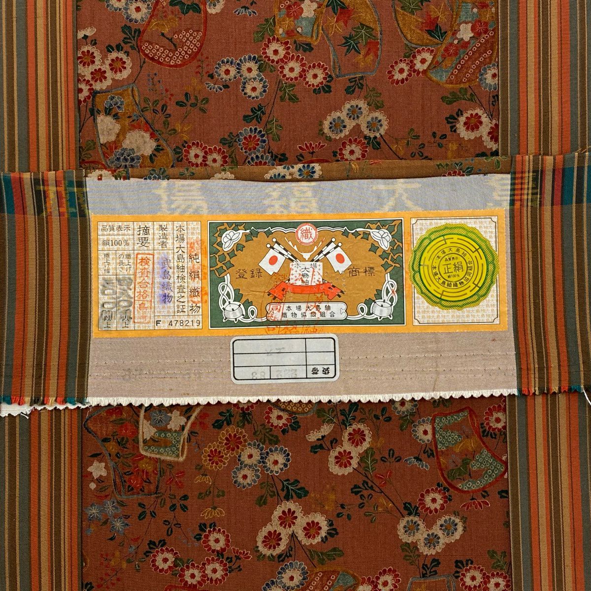 【庫存清倉】 【美品】 袋帶 名品級 證書齊全 關西仕立 幾何圖案 金銀彩 漸變 茶 全通 純蠶絲