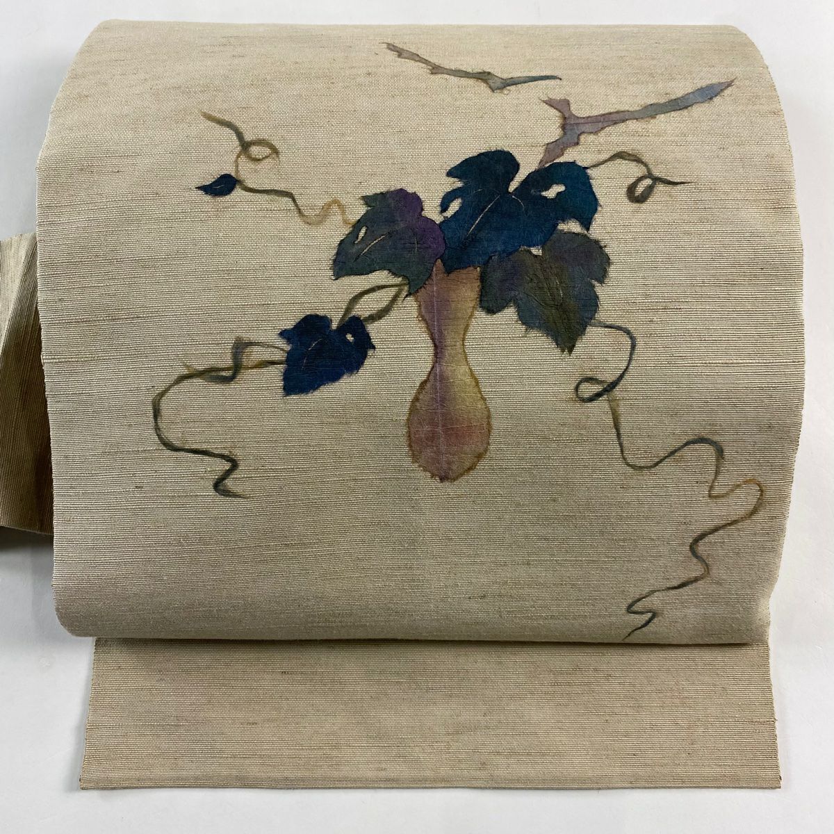 【美品】名古屋帶 名品級 紬織織 瓢箪 淺米色 純蠶絲