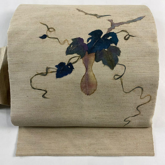 【美品】名古屋帶 名品級 紬織織 瓢箪 淺米色 純蠶絲