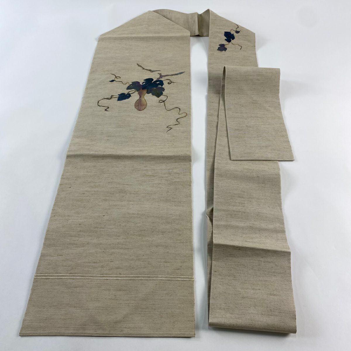 【美品】名古屋帶 名品級 紬織織 瓢箪 淺米色 純蠶絲