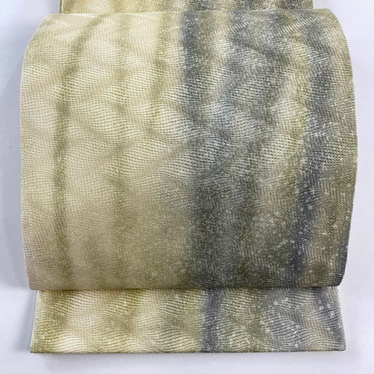 【庫存清倉】 【美品】 袋帶 名品級 斜條幾何圖案 漸層 米色 全通 純蠶絲