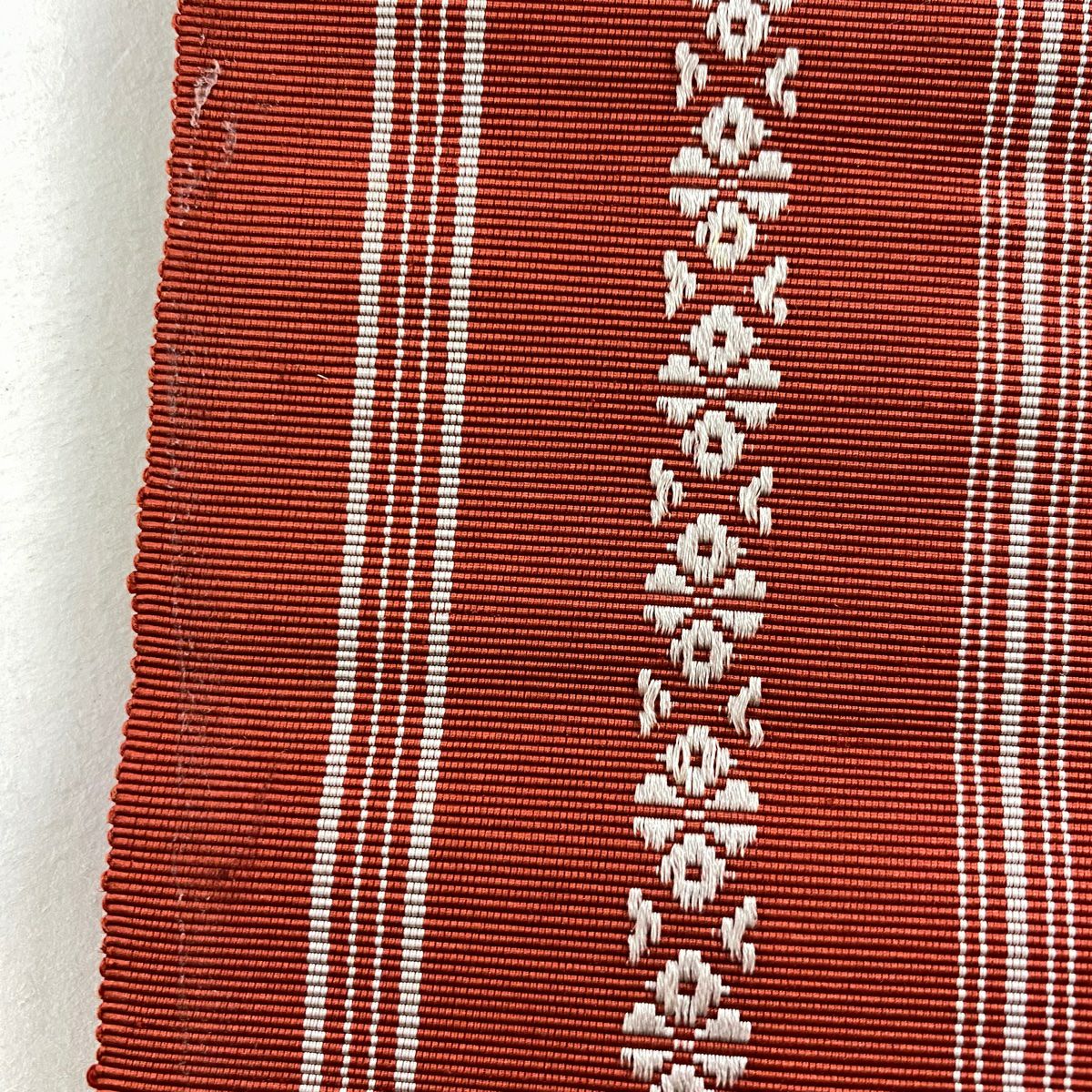 名古屋帶 優品級 八寸名古屋帶 縞 幾何学 紅 純蠶絲