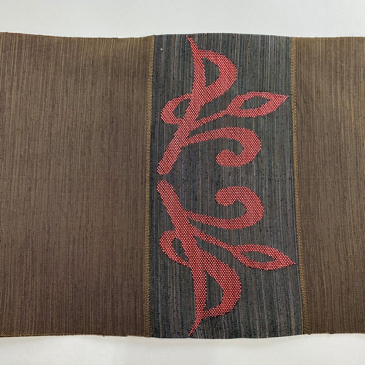 【美品】 名古屋帶 優品級 紬織織 八寸名古屋帶 關西仕立 草花紋紋 縞紋 銀線 焦茶 純蠶絲