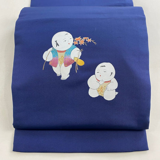 開口名古屋帶 優品級 童 そり 深藍 純蠶絲