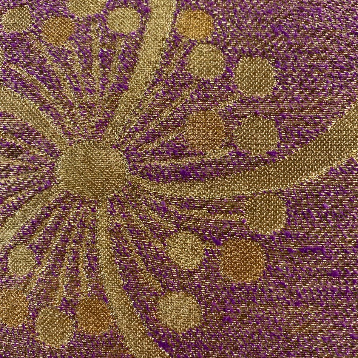 【美品】 袋帶 秀品級 梅花 流水 金絲 金金箔 金色 六通 純蠶絲