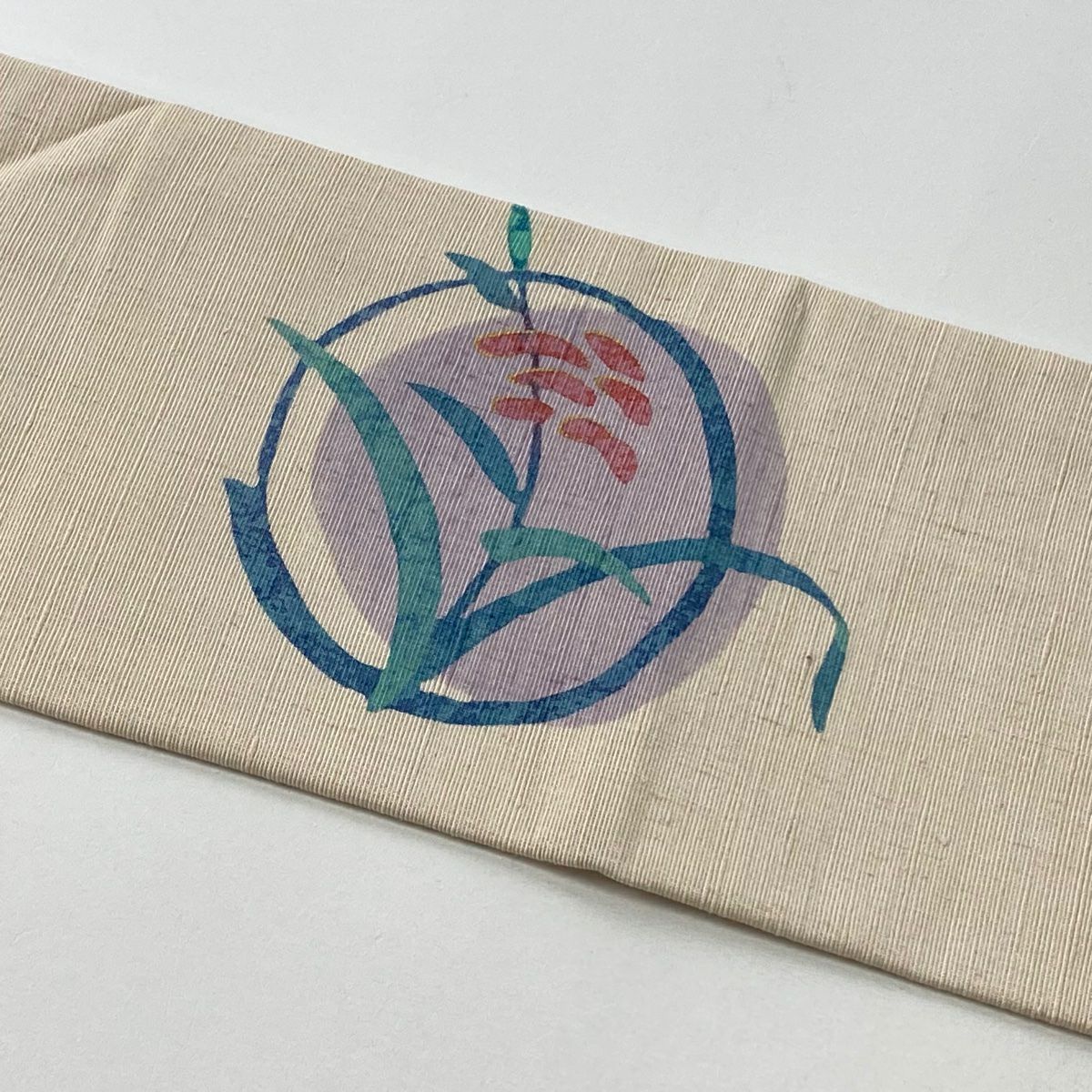 【美品】名古屋帶 秀品級 有落款 扇子面 葉與果實 銀線 金銀彩 淺粉色 純蠶絲