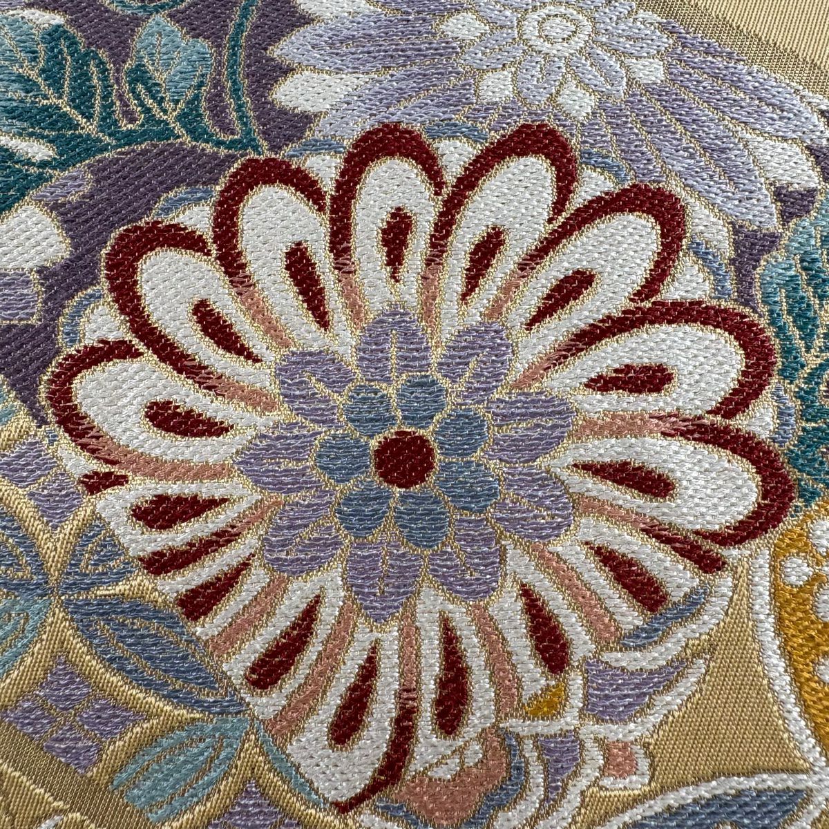 【美品】 袋帶 秀品級 華紋 七寶 金金箔 淺茶 六通 純蠶絲