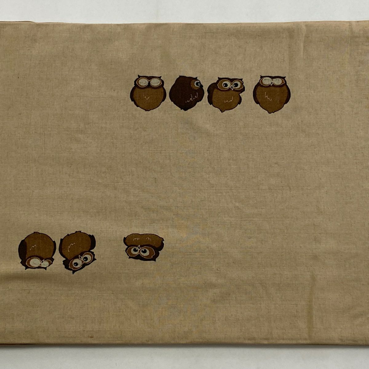【美品】 袋帶 逸品級 大久保玄才 落款あり 紬織織 ふくろう（貓頭鷹） 米色 お太鼓柄（太鼓圖案） 純蠶絲