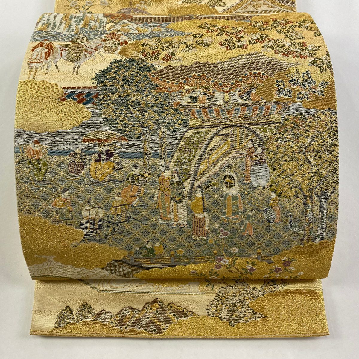 【庫存清倉】 【美品】 袋帶 名品級 人物 風景 金絲 金金箔 金色 六通 純蠶絲