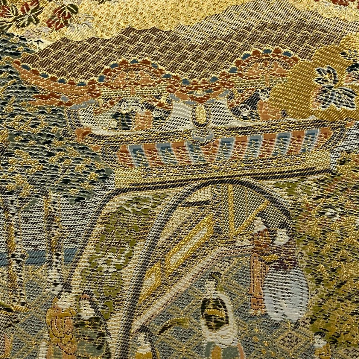 【庫存清倉】 【美品】 袋帶 名品級 人物 風景 金絲 金金箔 金色 六通 純蠶絲