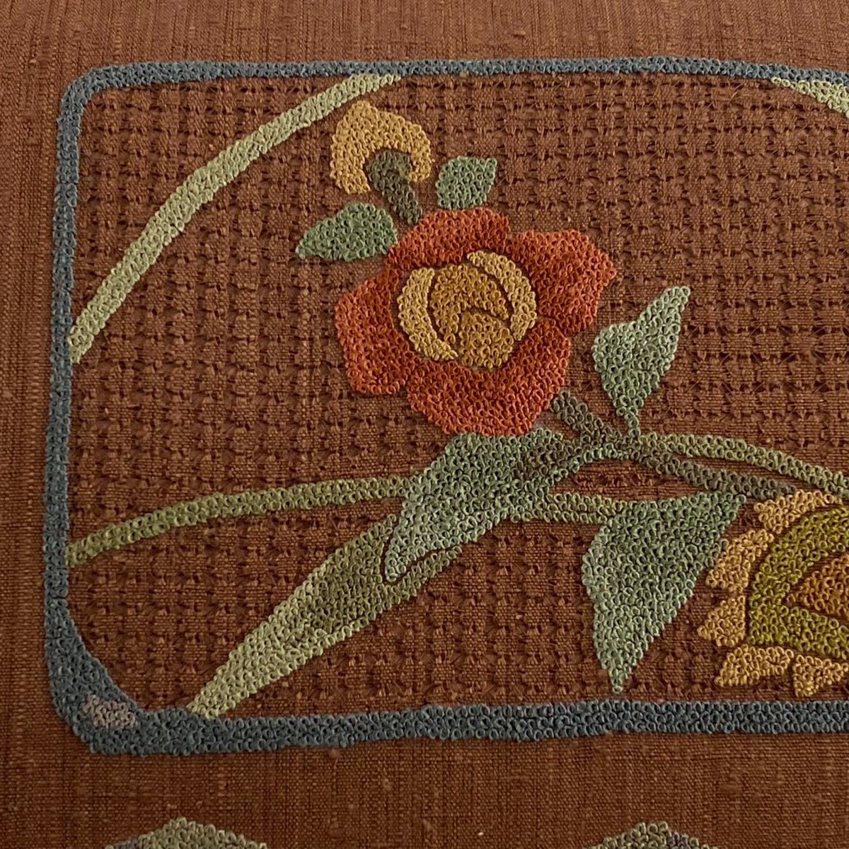 【美品】名古屋帶 秀品級 紬織織 色紙 草花紋紋 刺繡 茶 純蠶絲