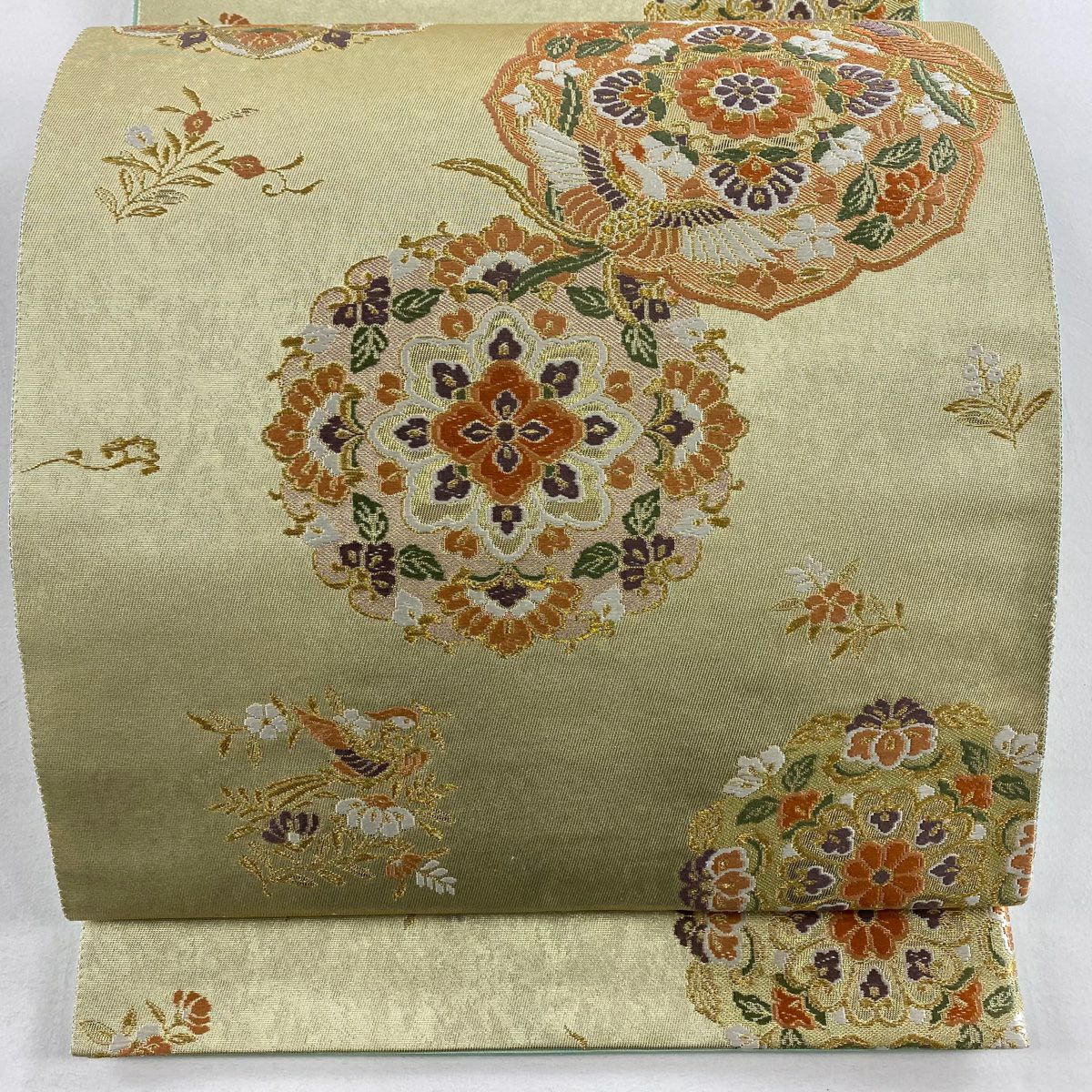 袋帶 秀品級 花宴正倉華紋 鳳凰 金絲 唐織 金色 六通 純蠶絲
