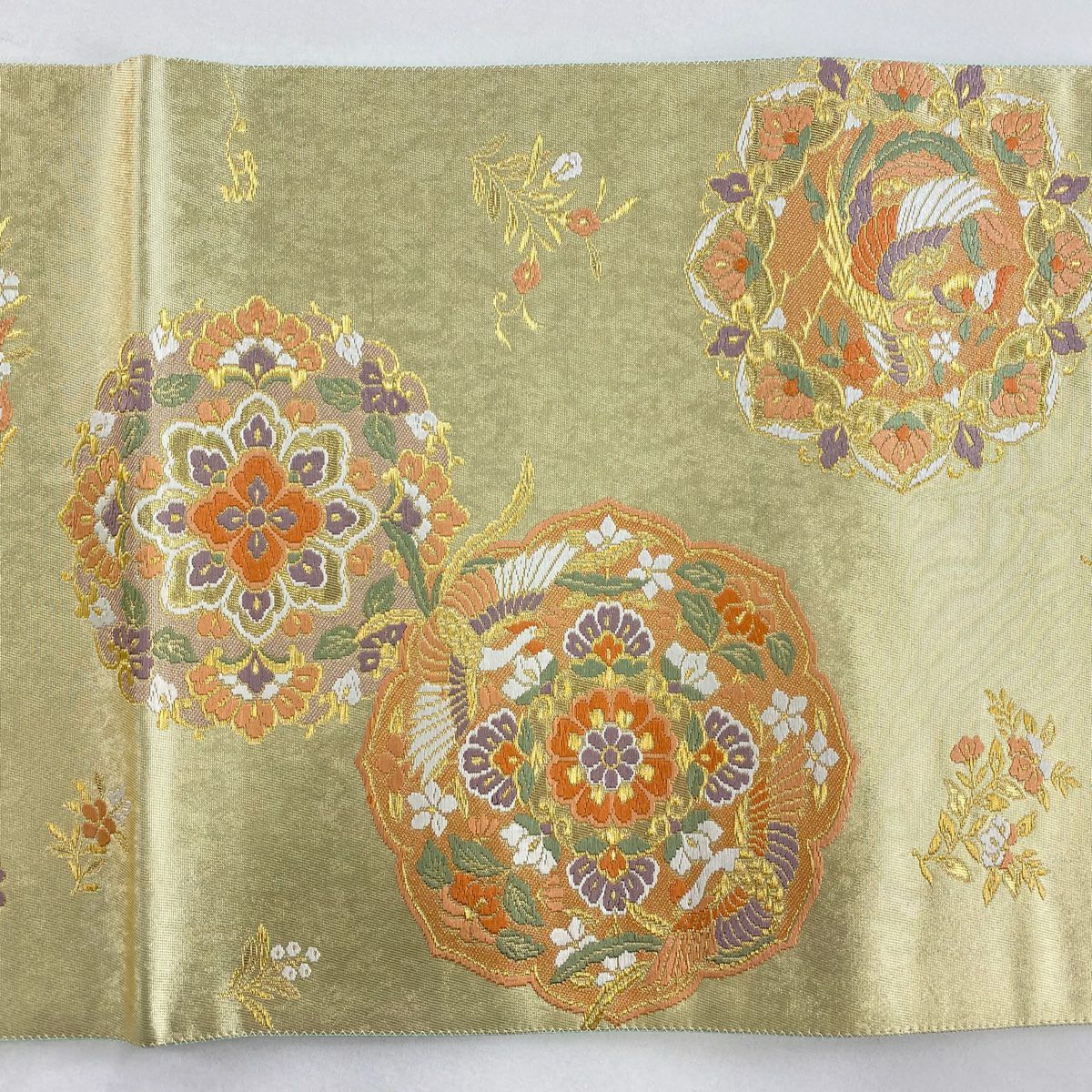 袋帶 秀品級 花宴正倉華紋 鳳凰 金絲 唐織 金色 六通 純蠶絲
