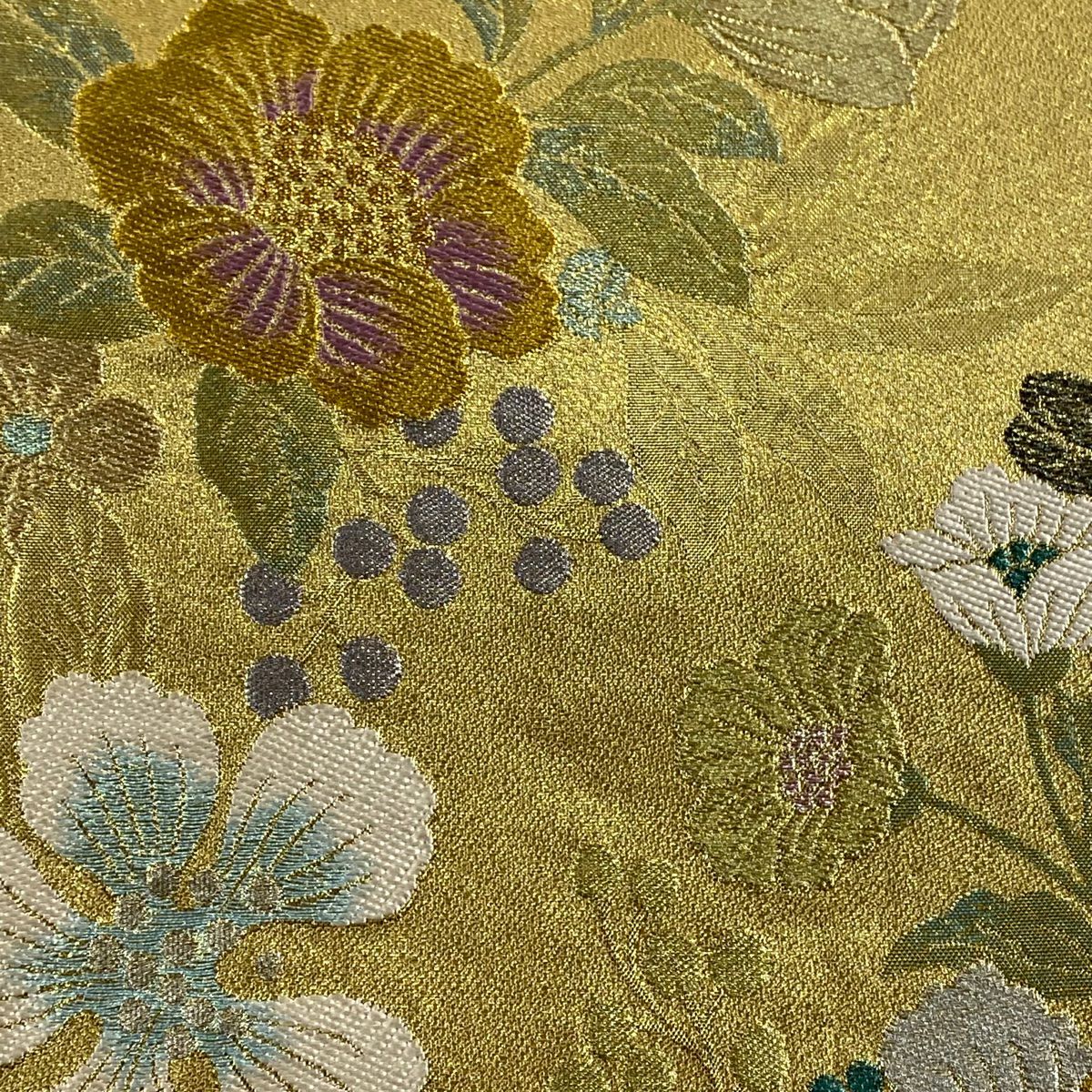 袋帶 秀品級 草花紋 金銀彩 金金箔 金色 六通 純蠶絲