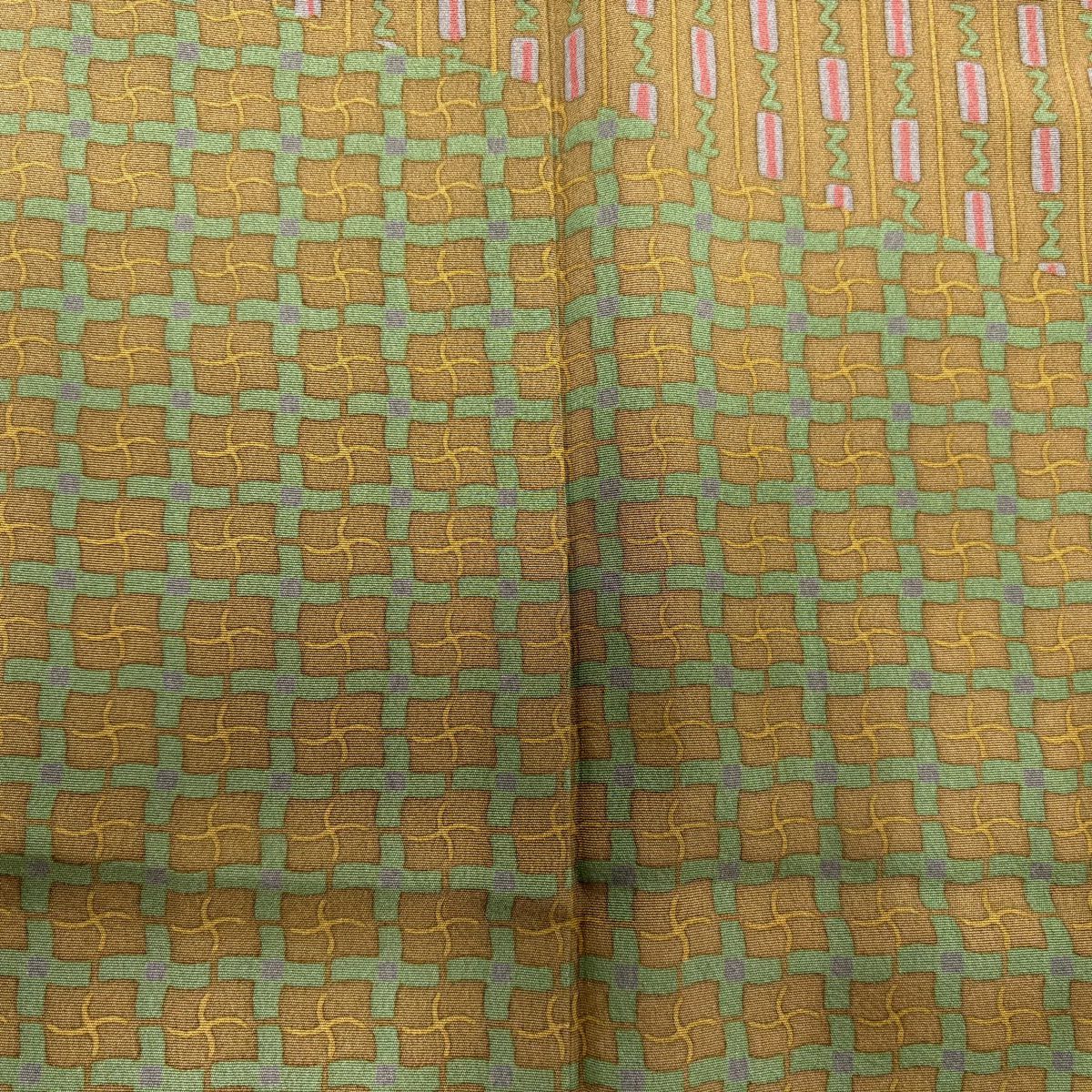 【美品】訪問服 身長156cm 袖長64cm M 雙層 落款あり 縦縞 幾何學 鶯色 純蠶絲 秀品級 一つ紋