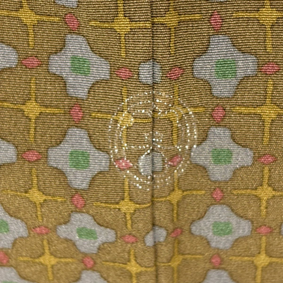 【美品】訪問服 身長156cm 袖長64cm M 雙層 落款あり 縦縞 幾何學 鶯色 純蠶絲 秀品級 一つ紋