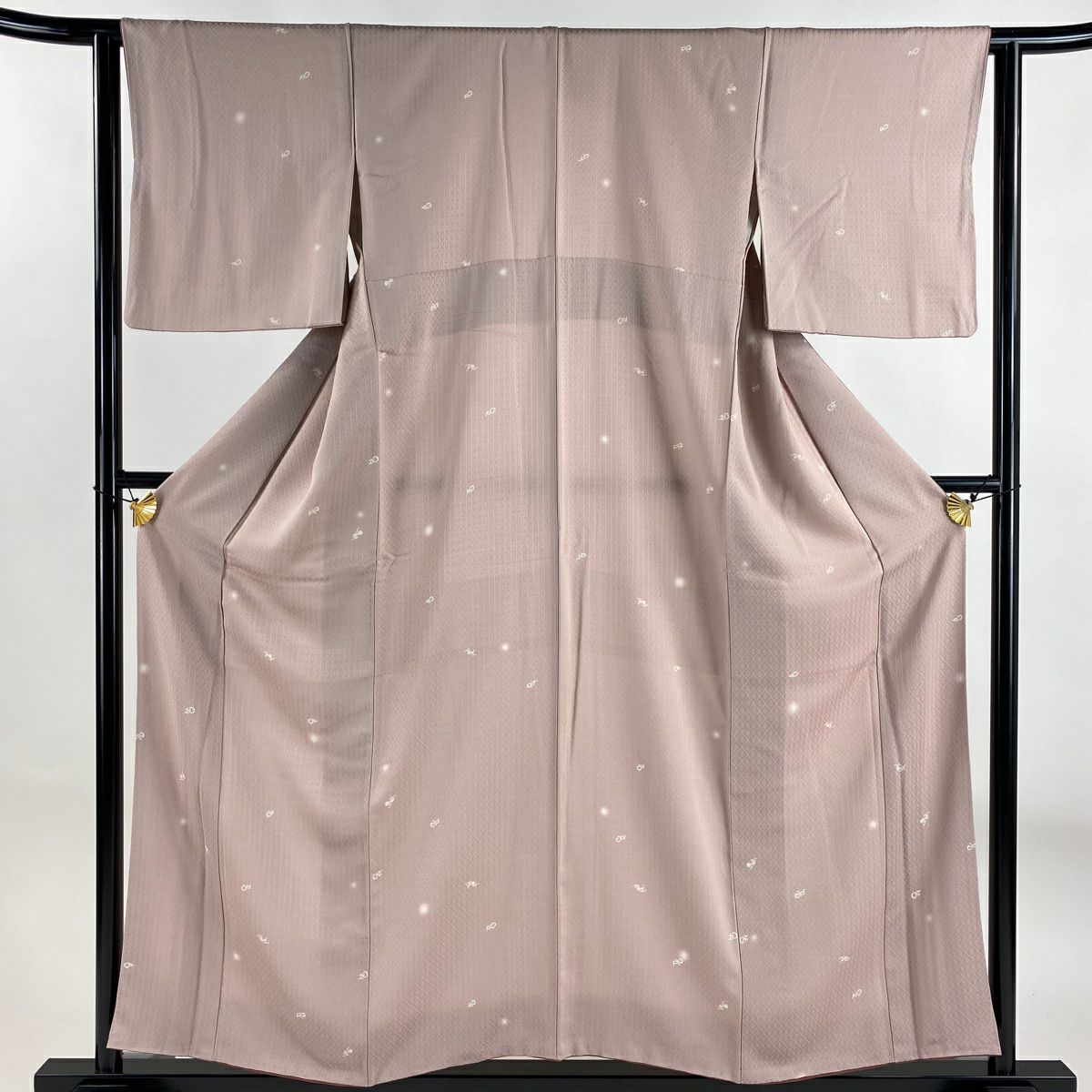 小紋 身長156cm 袖長61.5cm S 雙層 瓢箪地紋 螢光漸層 粉米色 純蠶絲 優品級