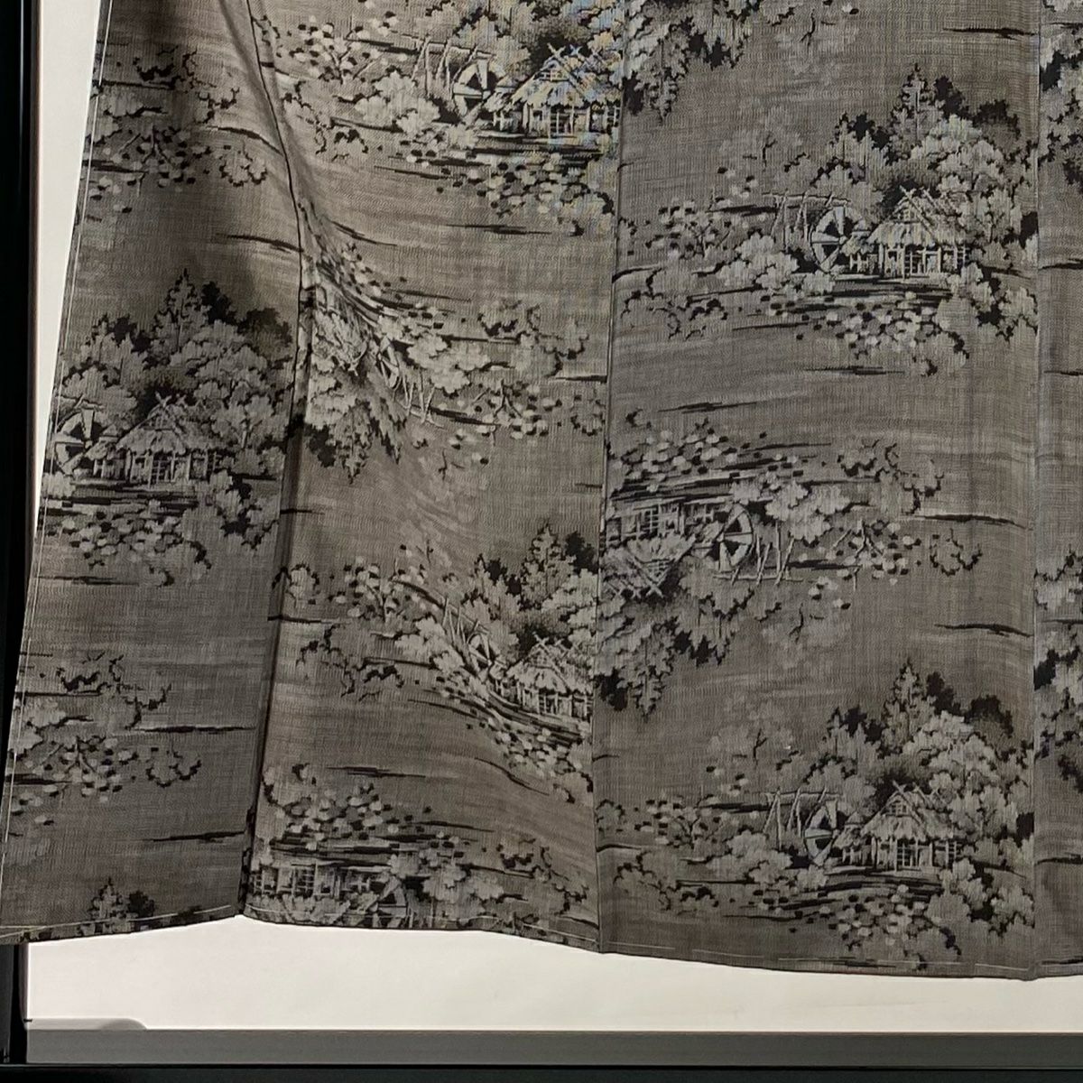 【美品】 紬織織 身長153.5cm 袖長62cm S 雙層 巴士領 家屋 水車 焦茶 純蠶絲 秀品級