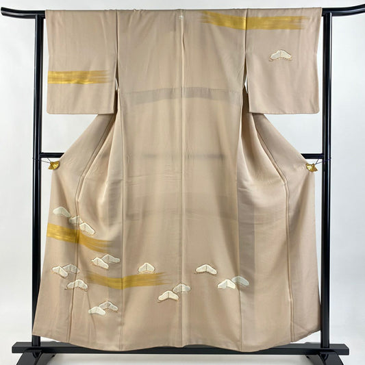 付下 身長156.5cm 袖長62.5cm S 雙層 松樹 霞 金絲 金銀彩 粉米色 純蠶絲 秀品級 一個紋