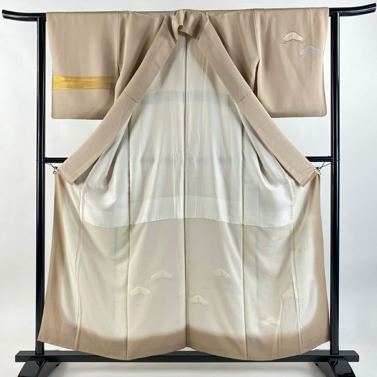 付下 身長156.5cm 袖長62.5cm S 雙層 松樹 霞 金絲 金銀彩 粉米色 純蠶絲 秀品級 一個紋