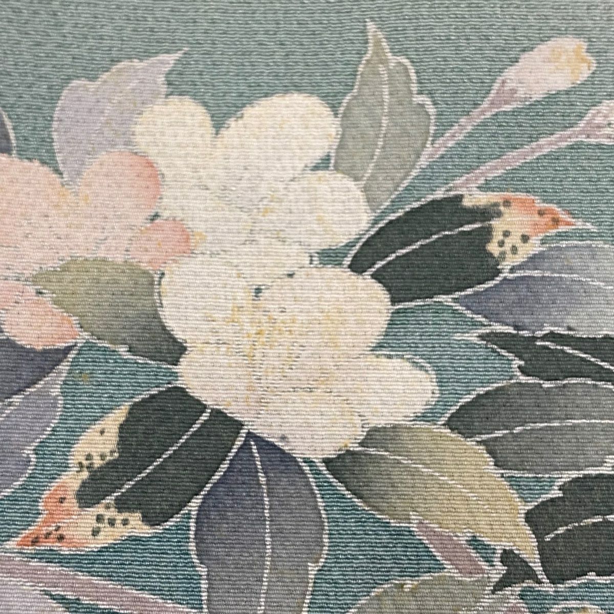 訪問服 身長160.5cm 袖長63cm S 雙層 草花紋紋 芝 ぼかし 灰綠 純蠶絲 秀品級 一つ紋