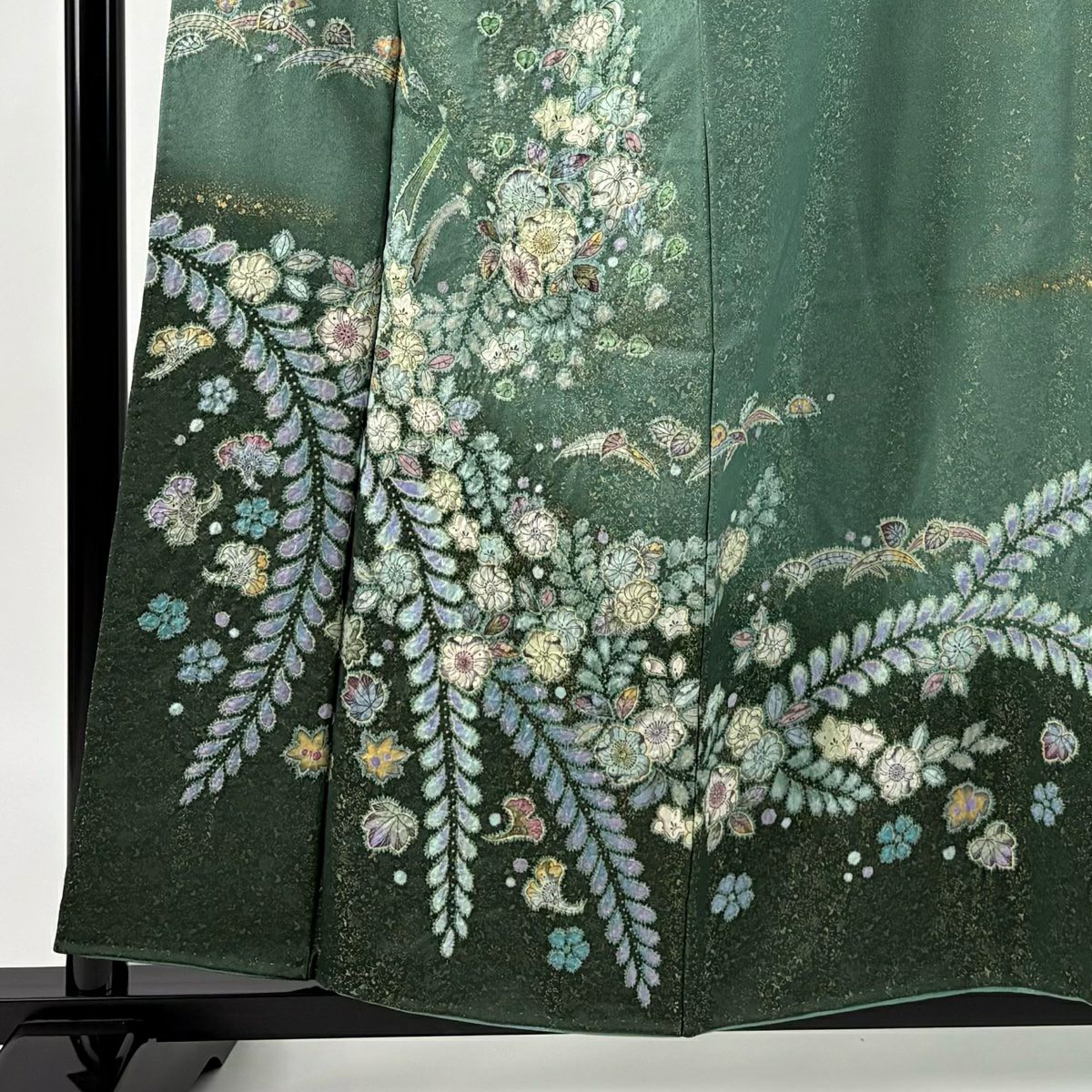 訪問服 身長156.5cm 袖長64.5cm M 雙層 德永憲峯 落款あり 辻花染 金通し 漸層 灰綠 純蠶絲 逸品級