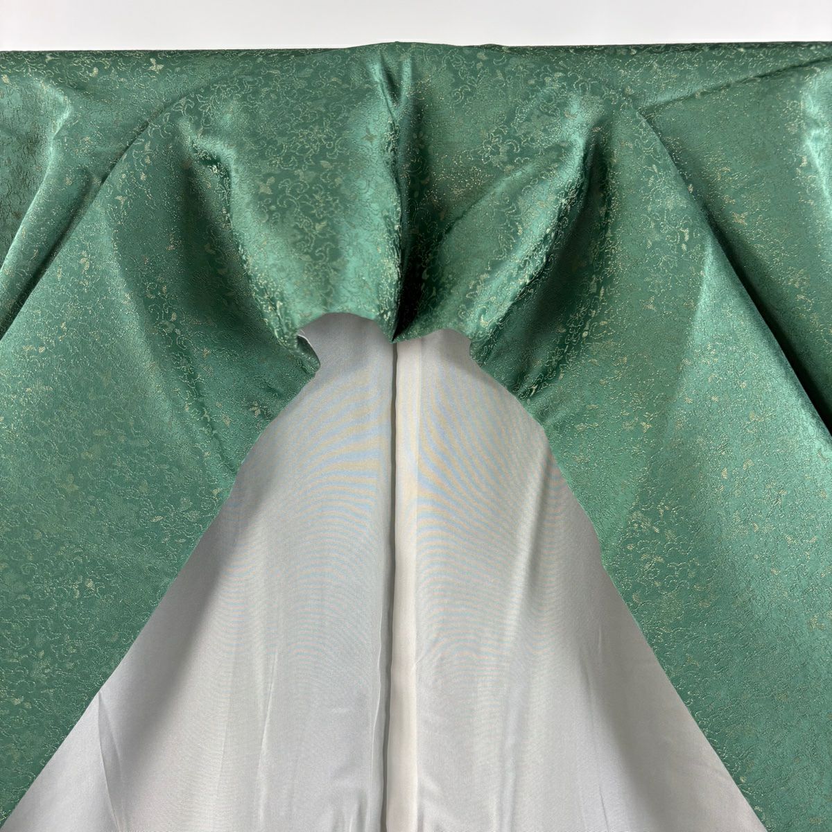 訪問服 身長156.5cm 袖長64.5cm M 雙層 德永憲峯 落款あり 辻花染 金通し 漸層 灰綠 純蠶絲 逸品級