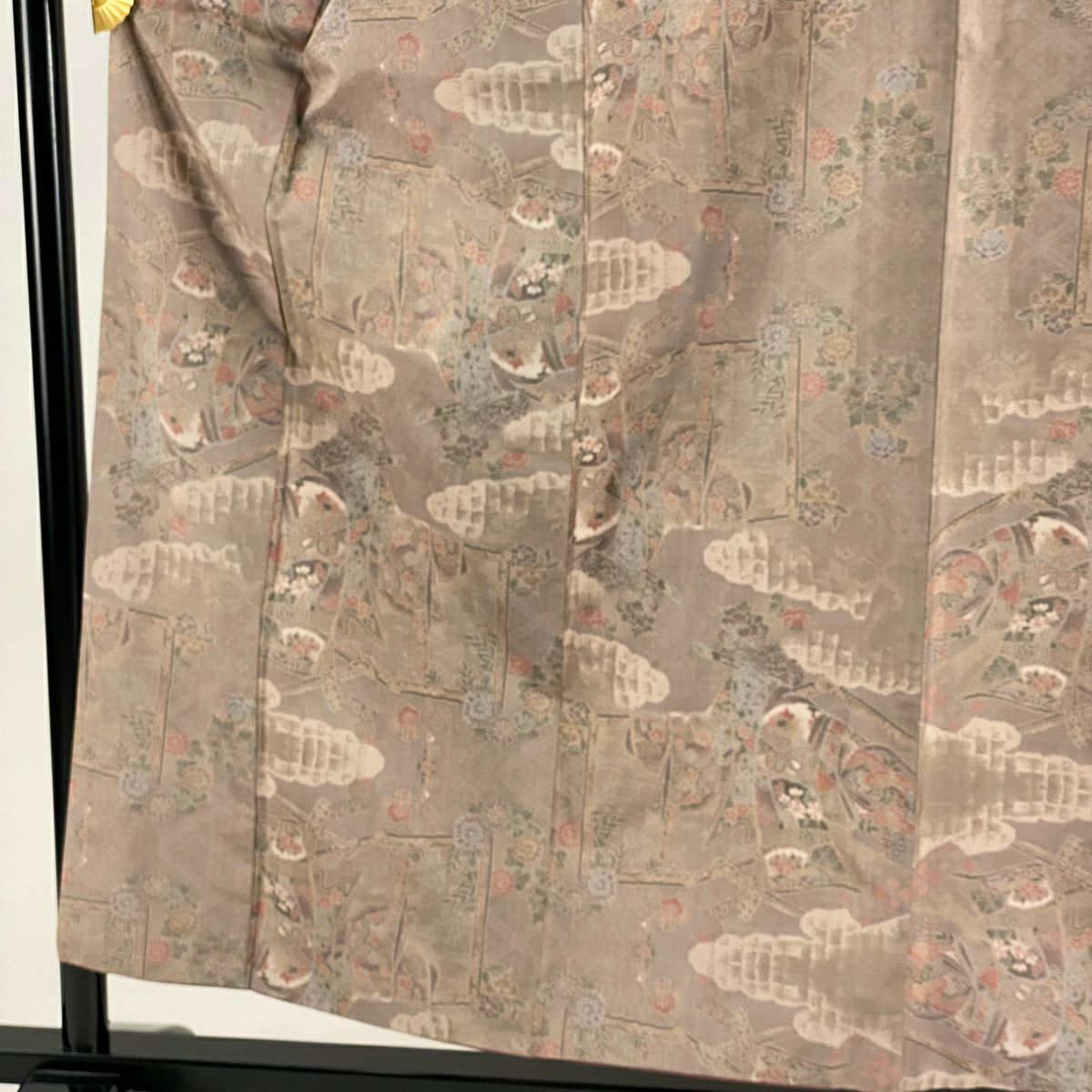 【美品】 紬織 身長155cm 袖長63cm S 雙層 證書在手 誰が袖 雲紋 淺豆色 純蠶絲 逸品級