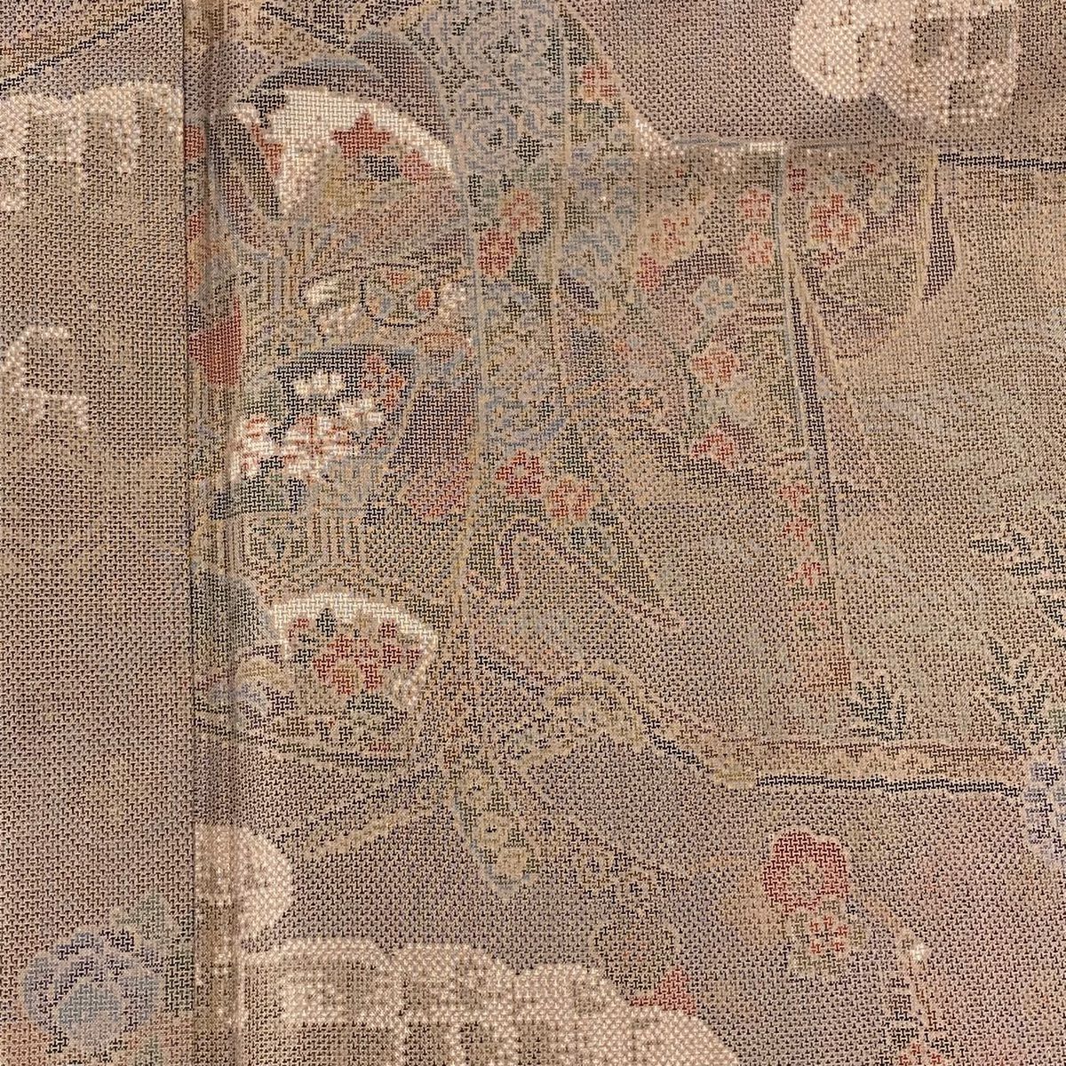 【美品】 紬織 身長155cm 袖長63cm S 雙層 證書在手 誰が袖 雲紋 淺豆色 純蠶絲 逸品級