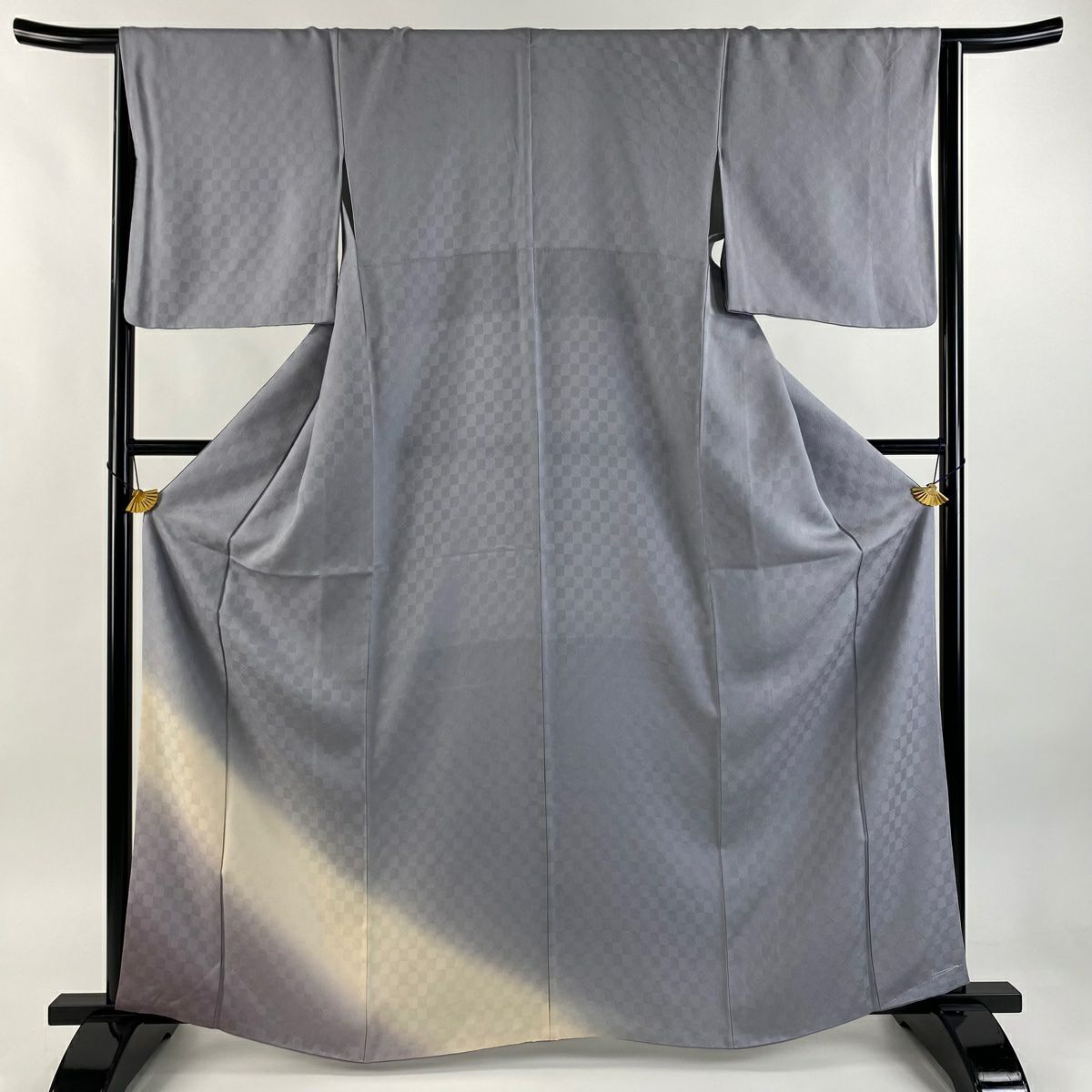 【美品】 付下 身長164.5cm 袖長64.5cm M 雙層 地紋 裾暈染 青灰 純蠶絲 秀品級