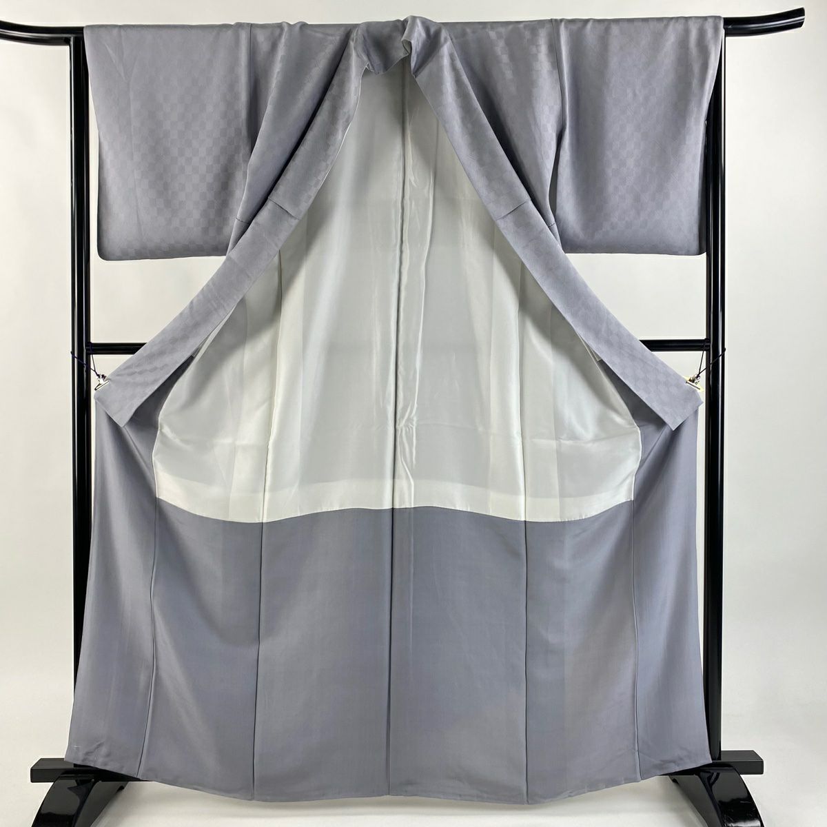 【美品】 付下 身長164.5cm 袖長64.5cm M 雙層 地紋 裾暈染 青灰 純蠶絲 秀品級
