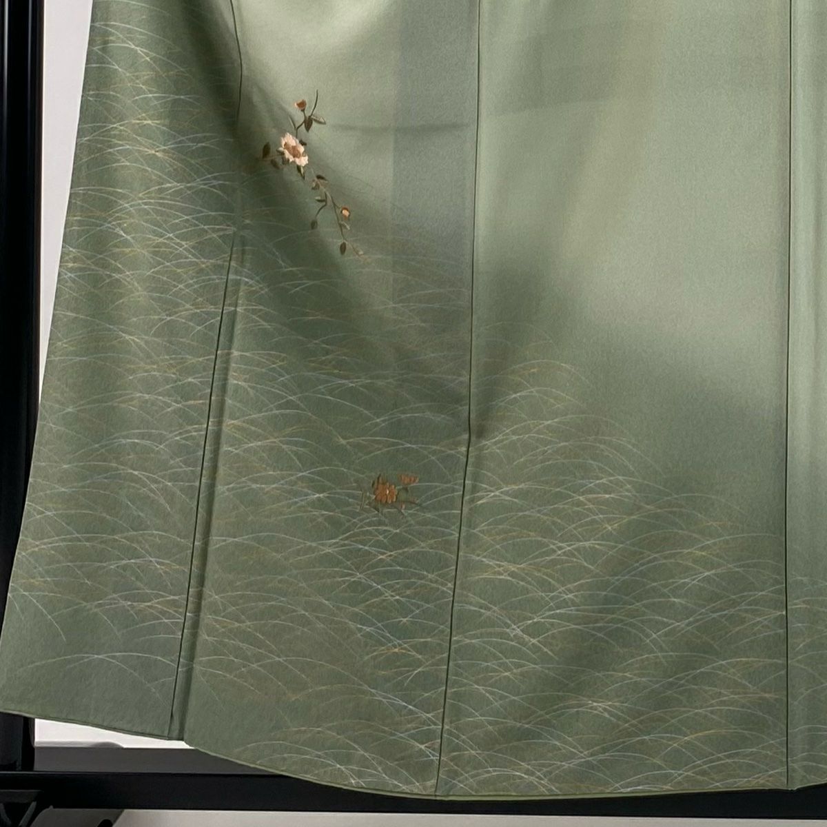 付下 身長157.5cm 袖長63cm S 雙層 枝花 芝 刺繡 金銀彩 薄綠 純蠶絲 秀品級
