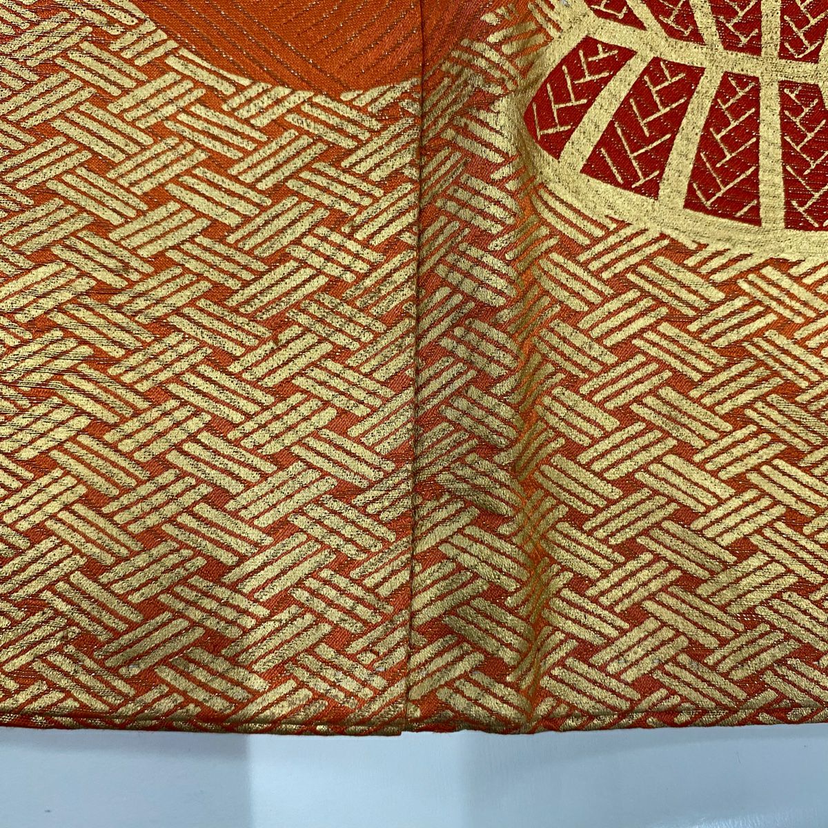 【庫存清倉】振袖禮服 身長150.5cm 袖長61cm S 雙層 花籠 波 金絲 金銀彩 橙色 純蠶絲 名品級