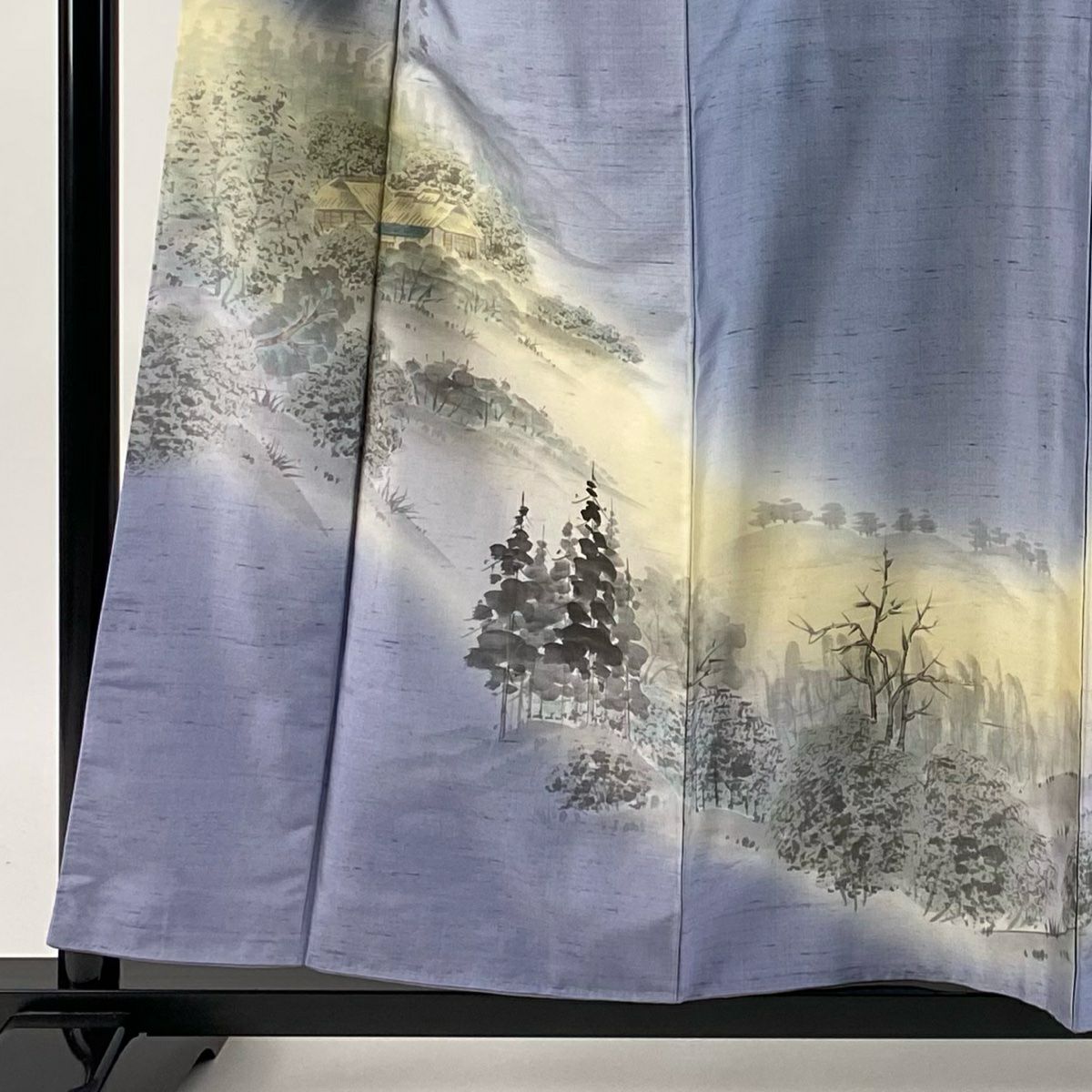 【庫存清倉】 付下 身長156cm 袖長64cm M 雙層 紬織織 有落款 風景 家屋 漸層 水藍 純蠶絲 名品級