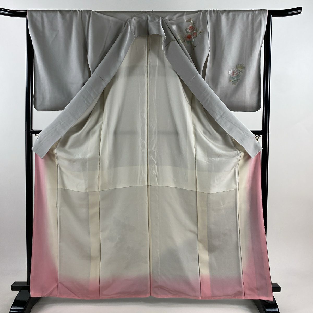 【庫存清倉】訪問服 身長166.5cm 袖長65.5cm M 雙層 菊花 舟 螺鈿 金銀彩 灰 純蠶絲 名品級 一つ紋