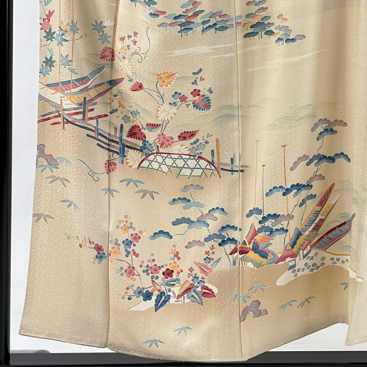 【庫存清倉】訪問服 身長156cm 袖長63cm S 雙層 押田正義 落款あり 舟 草花紋紋 漸層 米色 純蠶絲 名品級 一個紋
