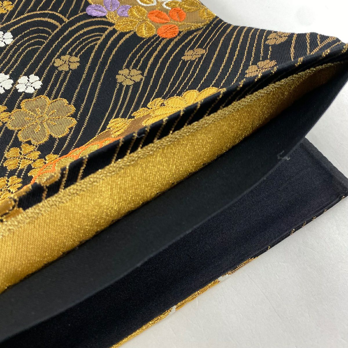 袋帶 秀品級 花丸紋 波 金銀絲 金金箔 金色 六通 純蠶絲