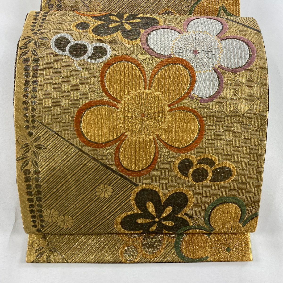 【美品】 袋帶 秀品級 鈴乃屋 梅花 藤 金銀彩 金色 六通 純蠶絲