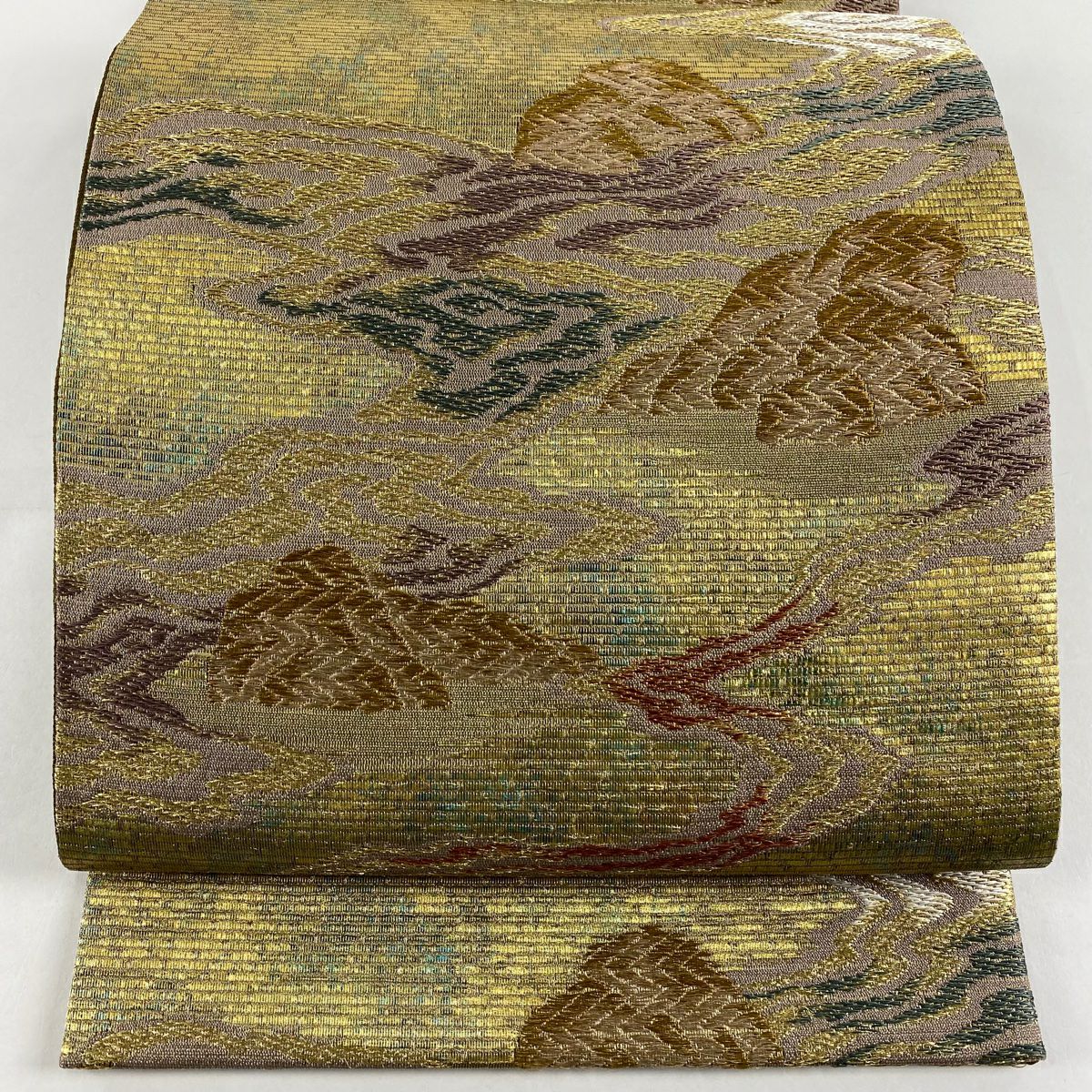 【美品】 袋帶 秀品級 風雅石庭苑 金金箔 金絲 金 六通 純蠶絲