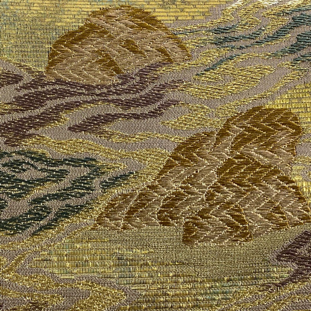 【美品】 袋帶 秀品級 風雅石庭苑 金金箔 金絲 金 六通 純蠶絲